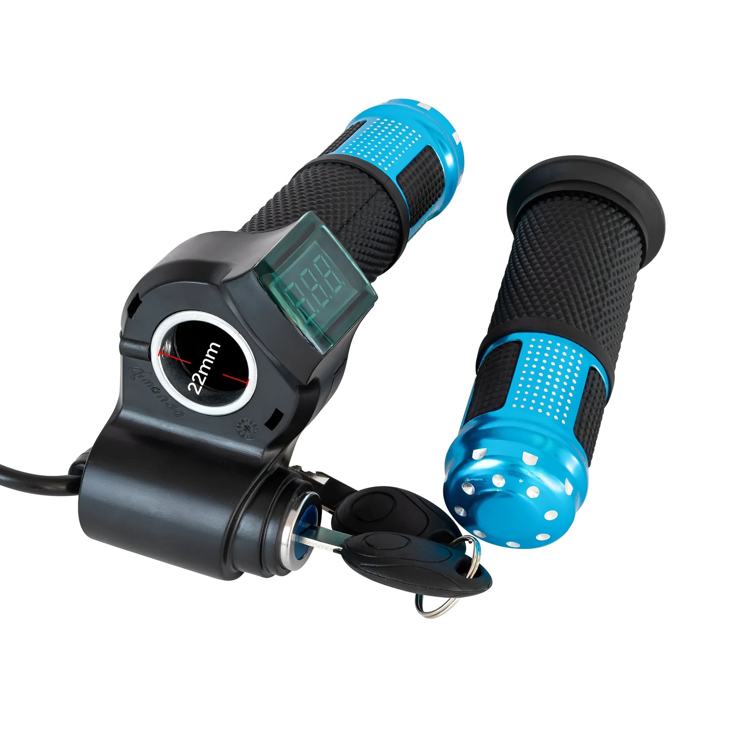 Electric vehicle handlebar replacement part in blue, red, silver, and yellow colour options.
