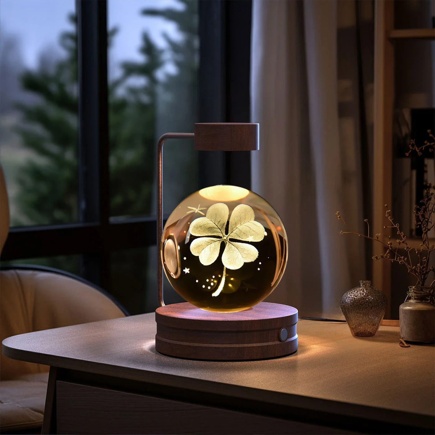 Crystal Ball Cosmic Dinosaur Indoor Night Light with USB Power and Warm Bedside Lighting