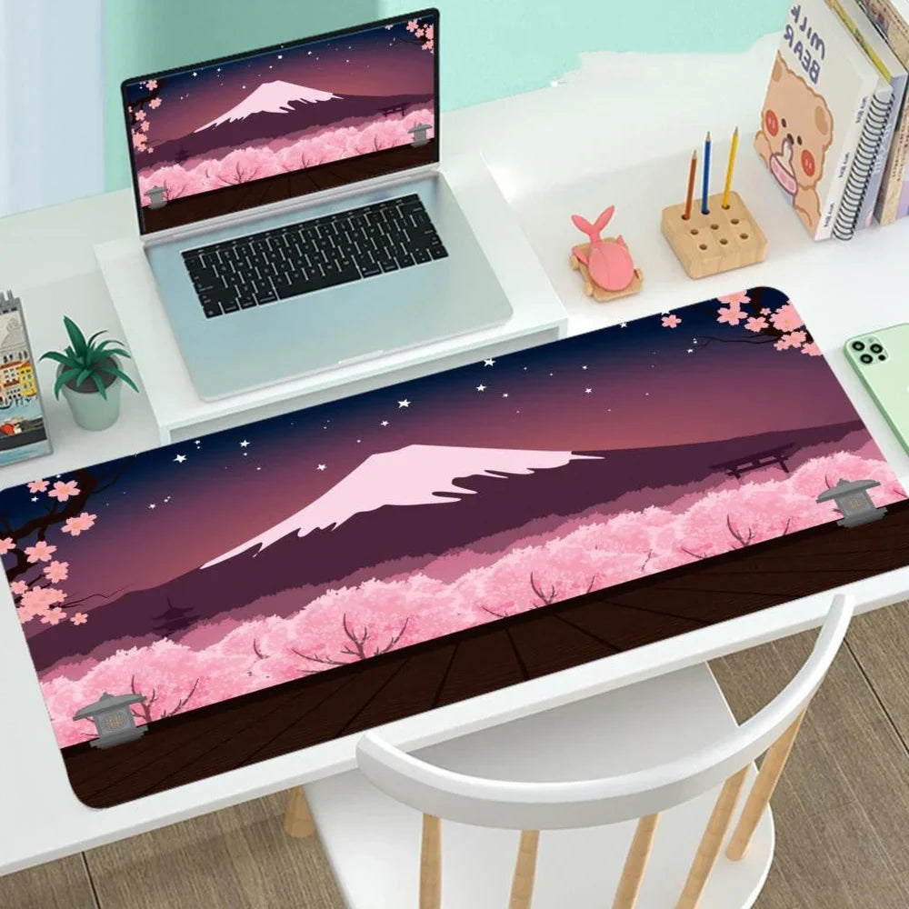 Large gaming mouse desk mat with printed design, multiple size options from 300x600mm to 400x900mm