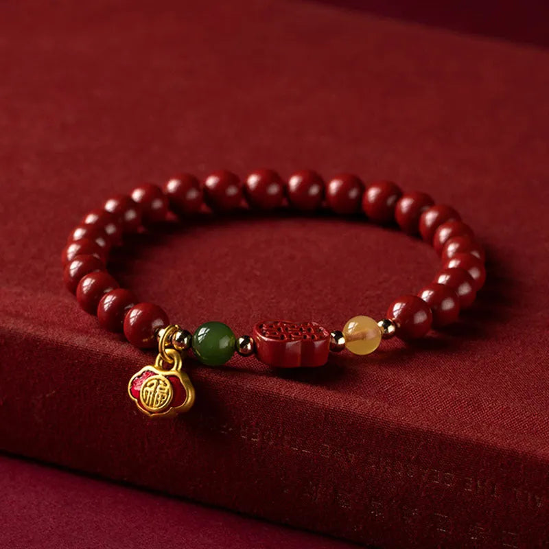Emperor sandstone bracelet with fu character charm in New Chinese style
