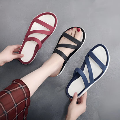 Women's solid colour breathable sandals in red, available in sizes 36 to 41.