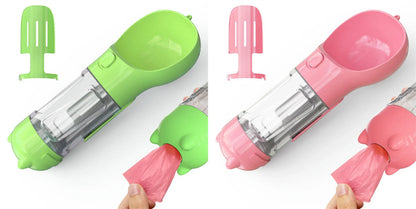 Multipurpose Pet Water Bottle with Feeding Bowl and Waste Bag Storage - Durable, Portable, and Convenient