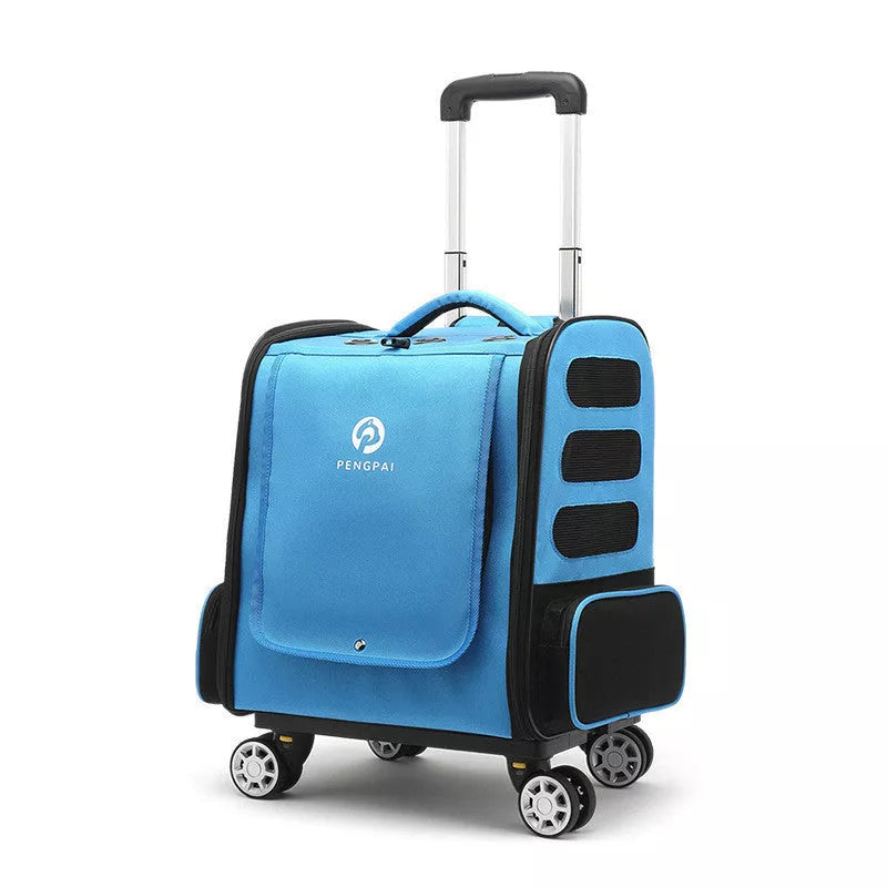 Outdoor Portable Breathable Pet Trolley Bag in grey or blue for safe pet transport