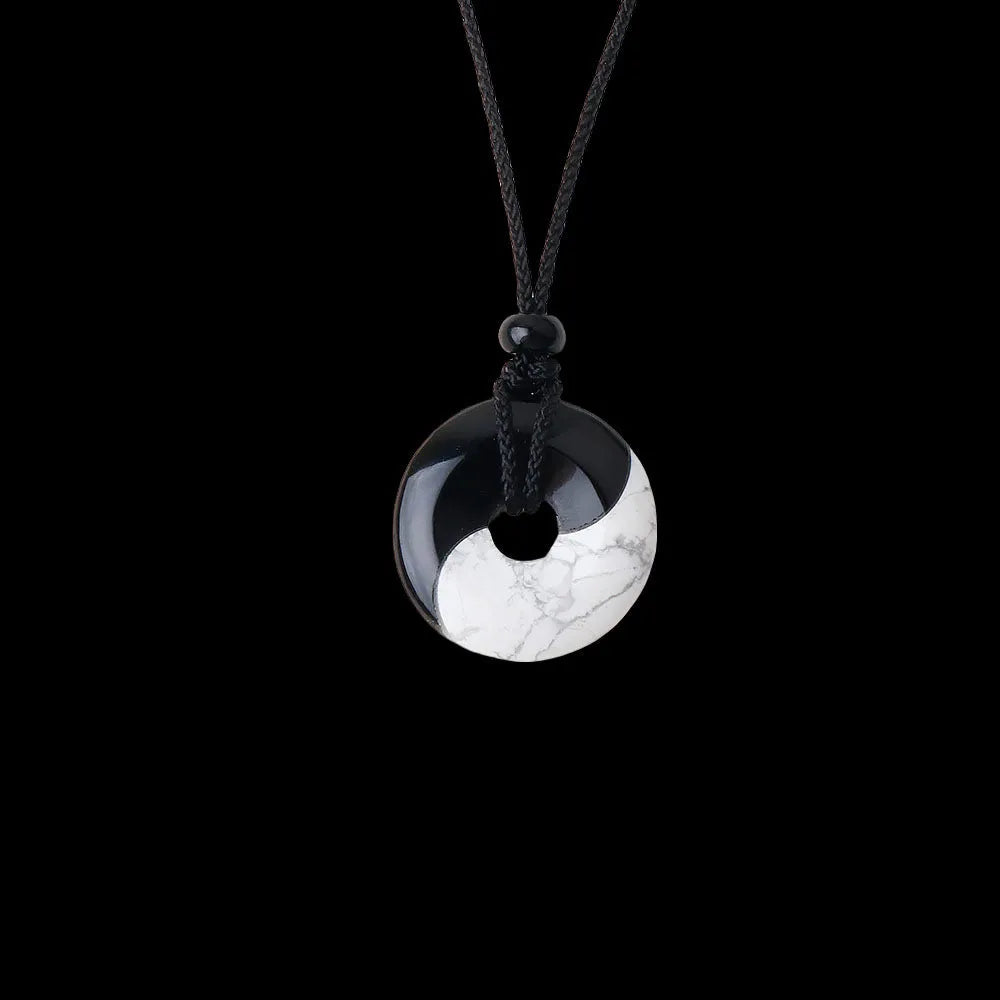 Bagua eight-diagram necklace with white turquoise, peace buckle and black silk cord