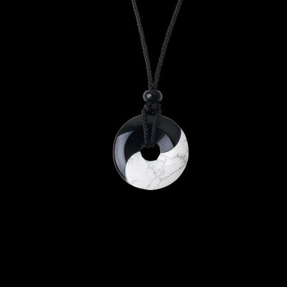Bagua eight-diagram necklace with white turquoise, peace buckle and black silk cord