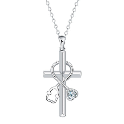 Medical-themed cross necklace with stethoscope pendant on copper chain