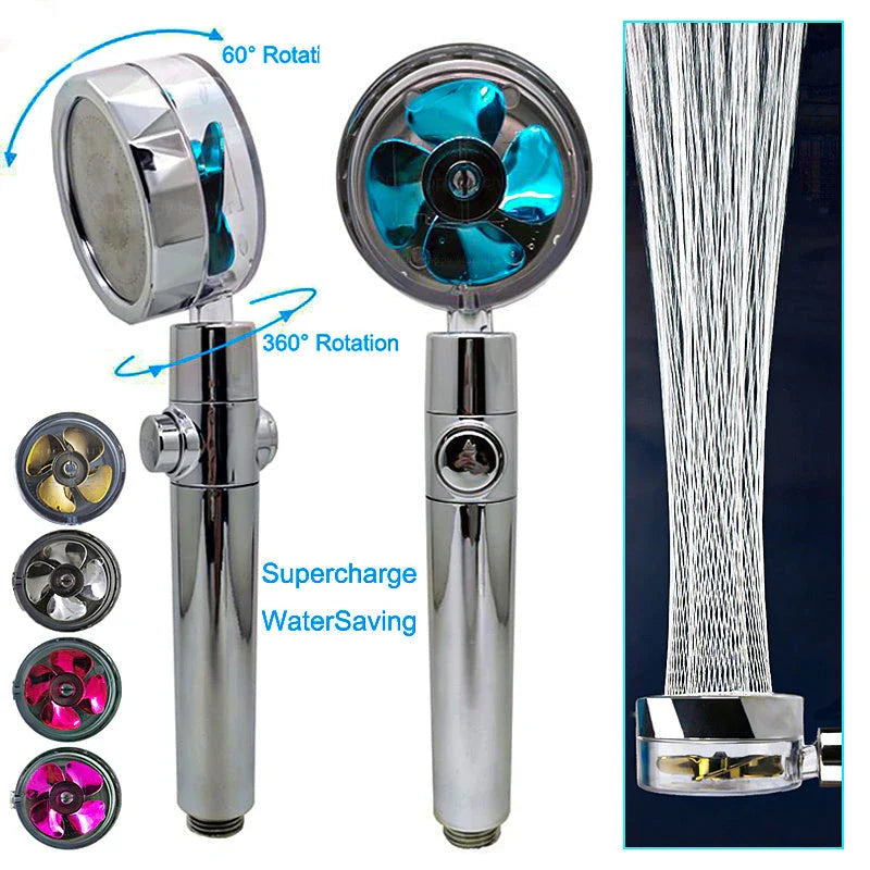 360° Rotating Shower Head with Built-In Fan - Premium ABS Plastic Construction, Water-Saving High-Pressure Spray