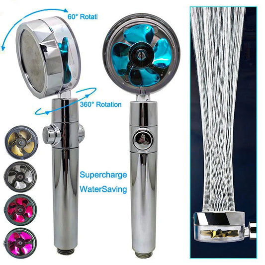 360° Rotating Shower Head with Built-In Fan - Premium ABS Plastic Construction, Water-Saving High-Pressure Spray