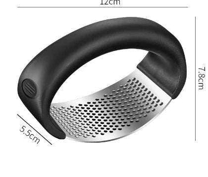 Stainless steel garlic press with non-slip handle for easy crushing