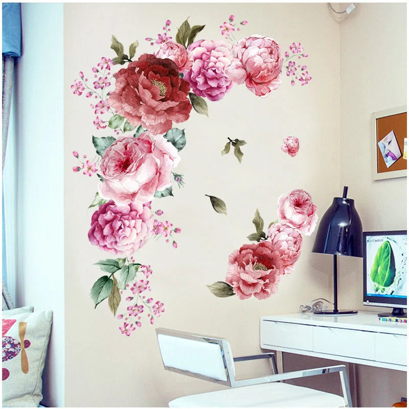Elegant watercolour peonies wall sticker for home decor