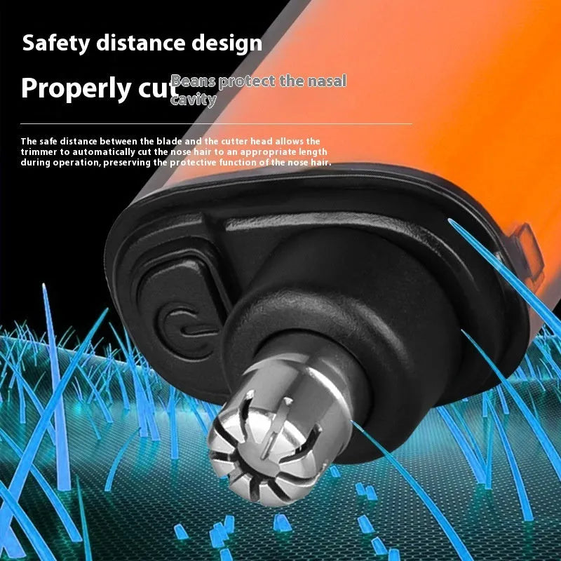 Rechargeable nose hair trimmer with digital display, cleaning brush, and USB charger