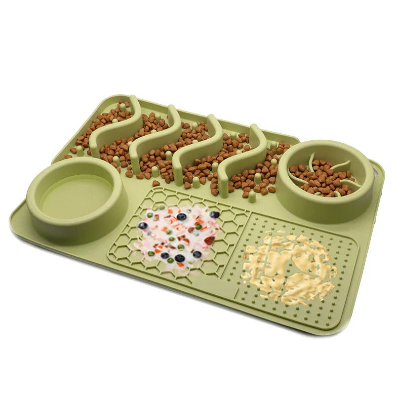Premium silicone pet licking pad in various colours, designed to slow down eating and promote dental health for dogs