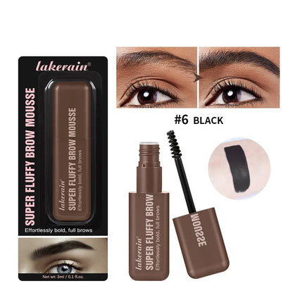Eyebrow cream mousse in packaging with six shade options for long-lasting, three-dimensional brow definition.