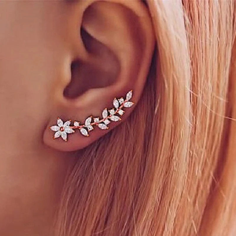 Exquisite diamond flower earrings for women in white gold, gold, and rose gold finishes