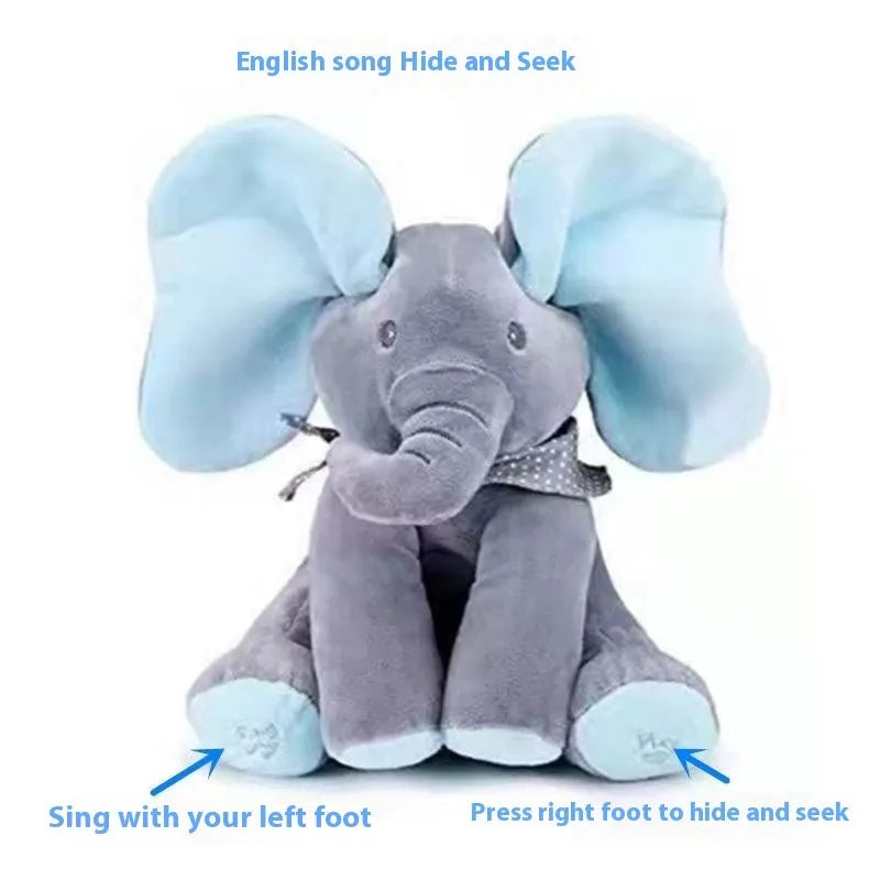 Singing plush elephant toy in blue or pink with music and sound, English battery version, single doll