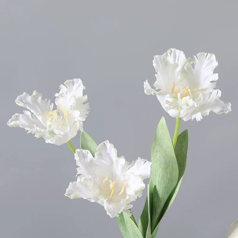 Artificial Toothed Tulip Fake Flower Arrangement with Flexible Rubber and PVC Petals in Bright Red, White, or Yellow for Living Room and Dining Table Décor Centrepiece