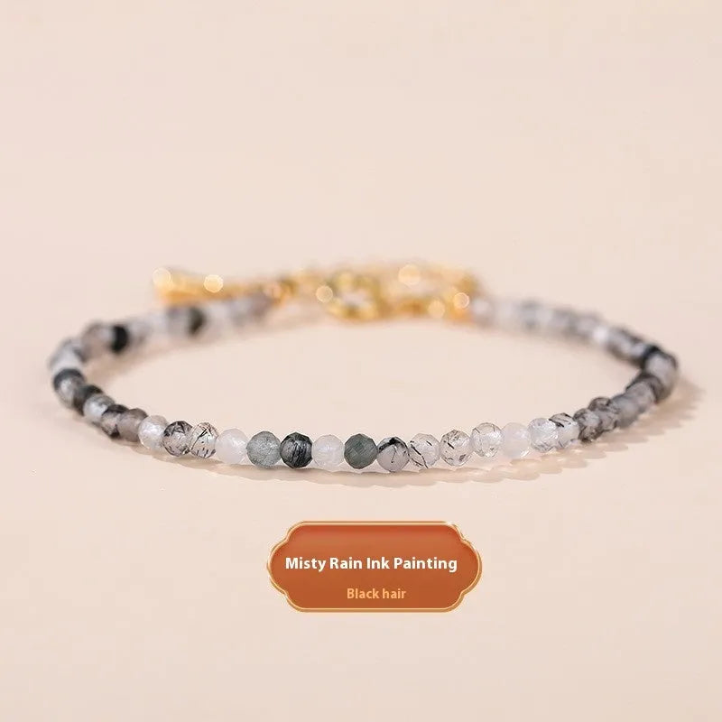 Adjustable natural crystal bracelet with 3mm diamond-cut beads in various gemstone options