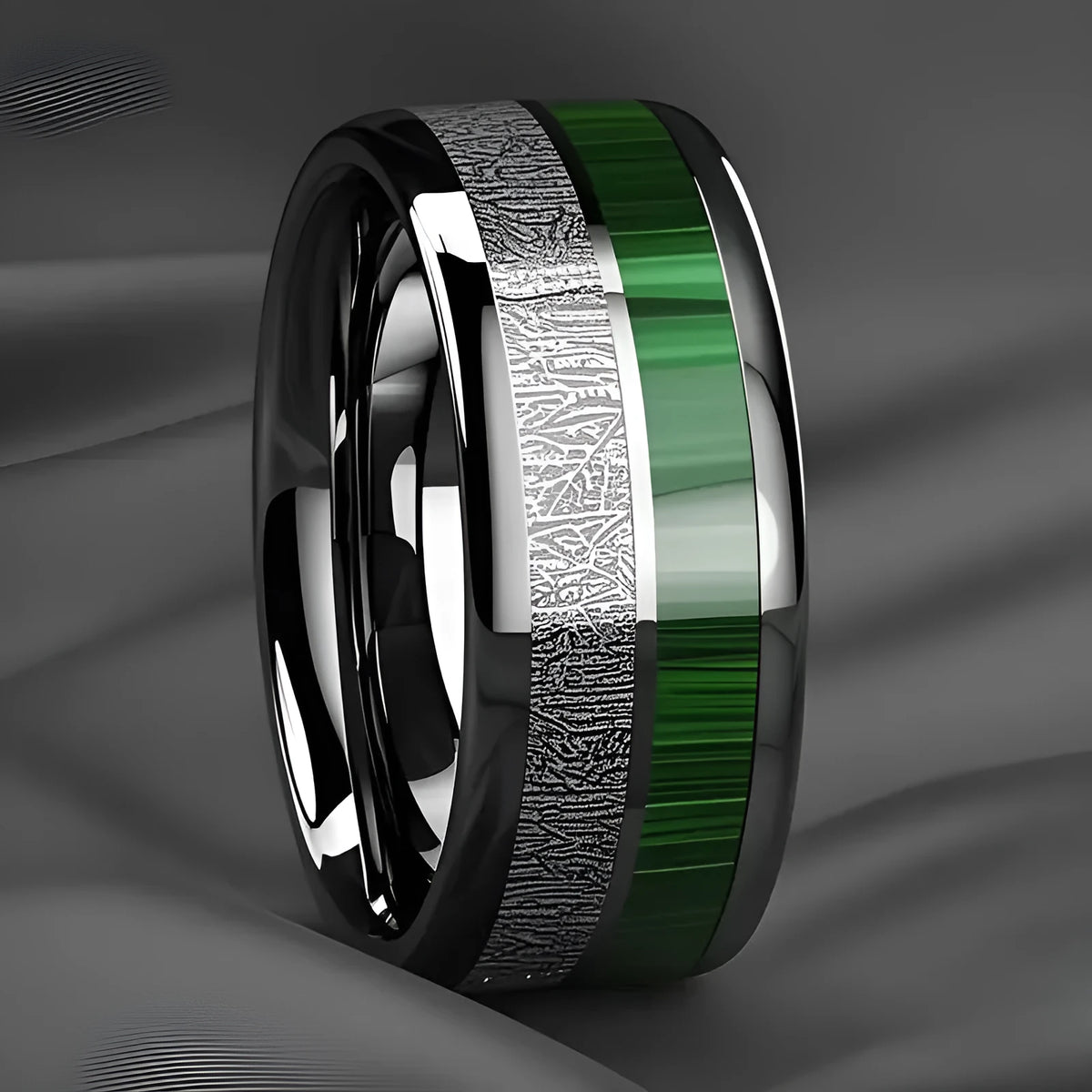 Men's 8mm stainless steel ring with green marble inlay and electroplated rigid colour finish