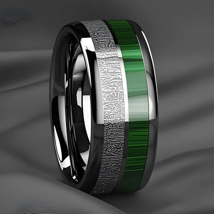 Men's 8mm stainless steel ring with green marble inlay and electroplated rigid colour finish