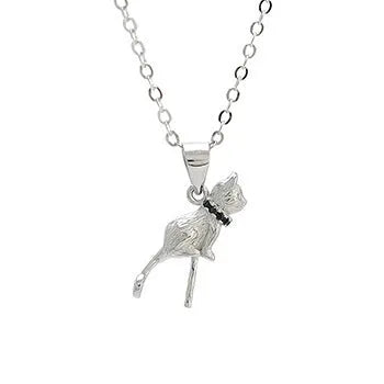 925 sterling silver cat pendant necklace with delicate clavicle chain and electroplated finish