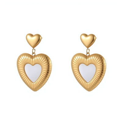 Women's gold heart fritillary earrings with stainless steel construction and 18K electroplating