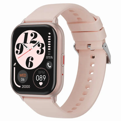 T17F smart watch with TFT screen, touch button, Bluetooth calling, sleep monitoring, in pink or black.