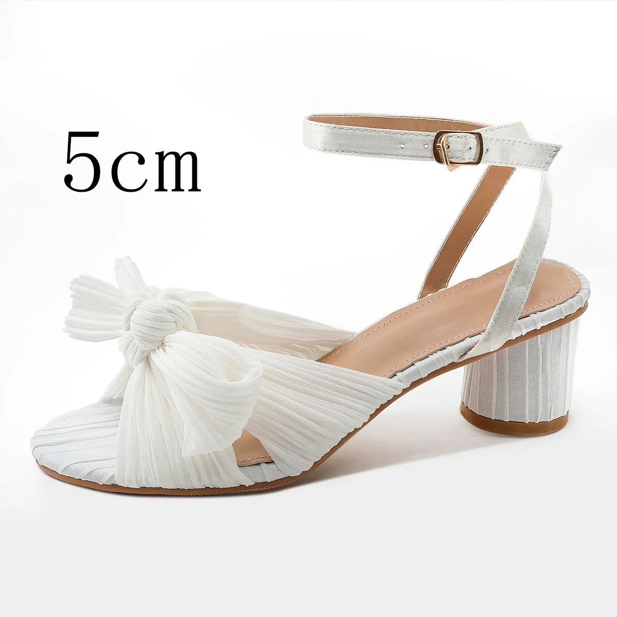 Satin bowknot fish mouth high heel sandals with thick heel and buckle fastening in black