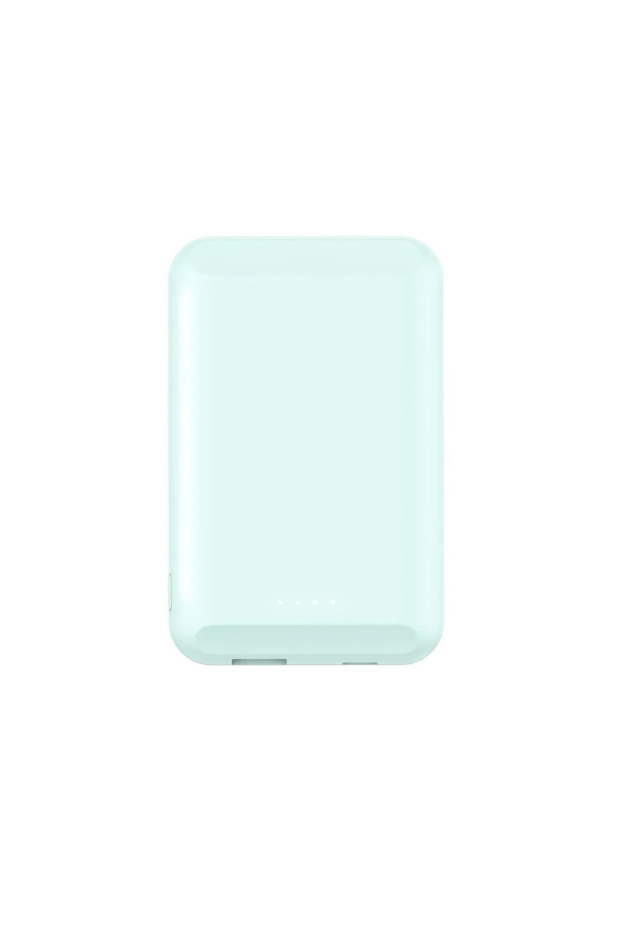 Magnetic wireless power bank in five colour options showing compact 85mm design with 5000mAh capacity