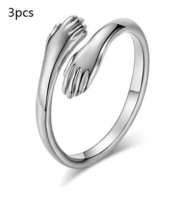Adjustable Alloy Hands Hug Ring in silver and gold with unique geometry design