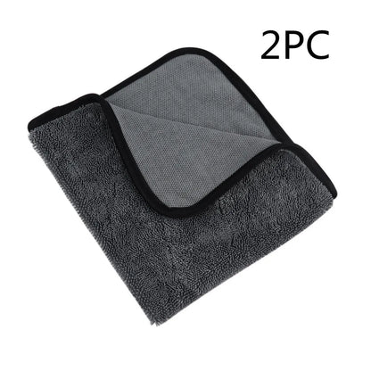 Grey square microfiber car wash towel for drying vehicles, 40cm by 40cm.