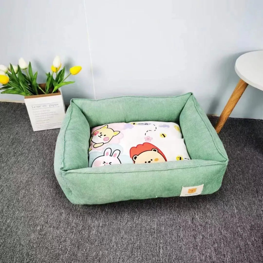 Cotton dog nest bed in light blue colour with soft velvet material and PP cotton filling