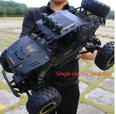 Four-wheel drive remote control car with 2.4G wireless controller on rough terrain