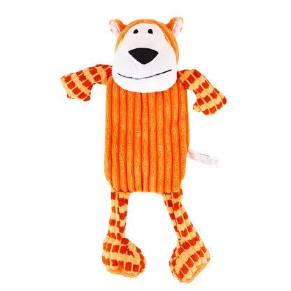 Green and orange immortal squeaker plush dog toy for aggressive chewers with dental cleaning surface