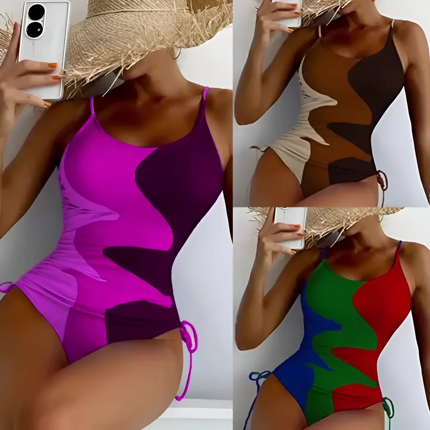Women's sleeveless one-piece swimsuit in a striped print, shown in blue colour.