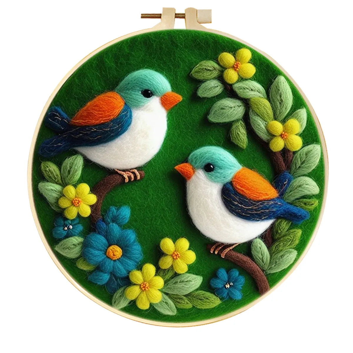 Round three-dimensional embroidery kit with linen fabric, wool felt pieces, and embroidery frame for 20x20 cm blanket painting