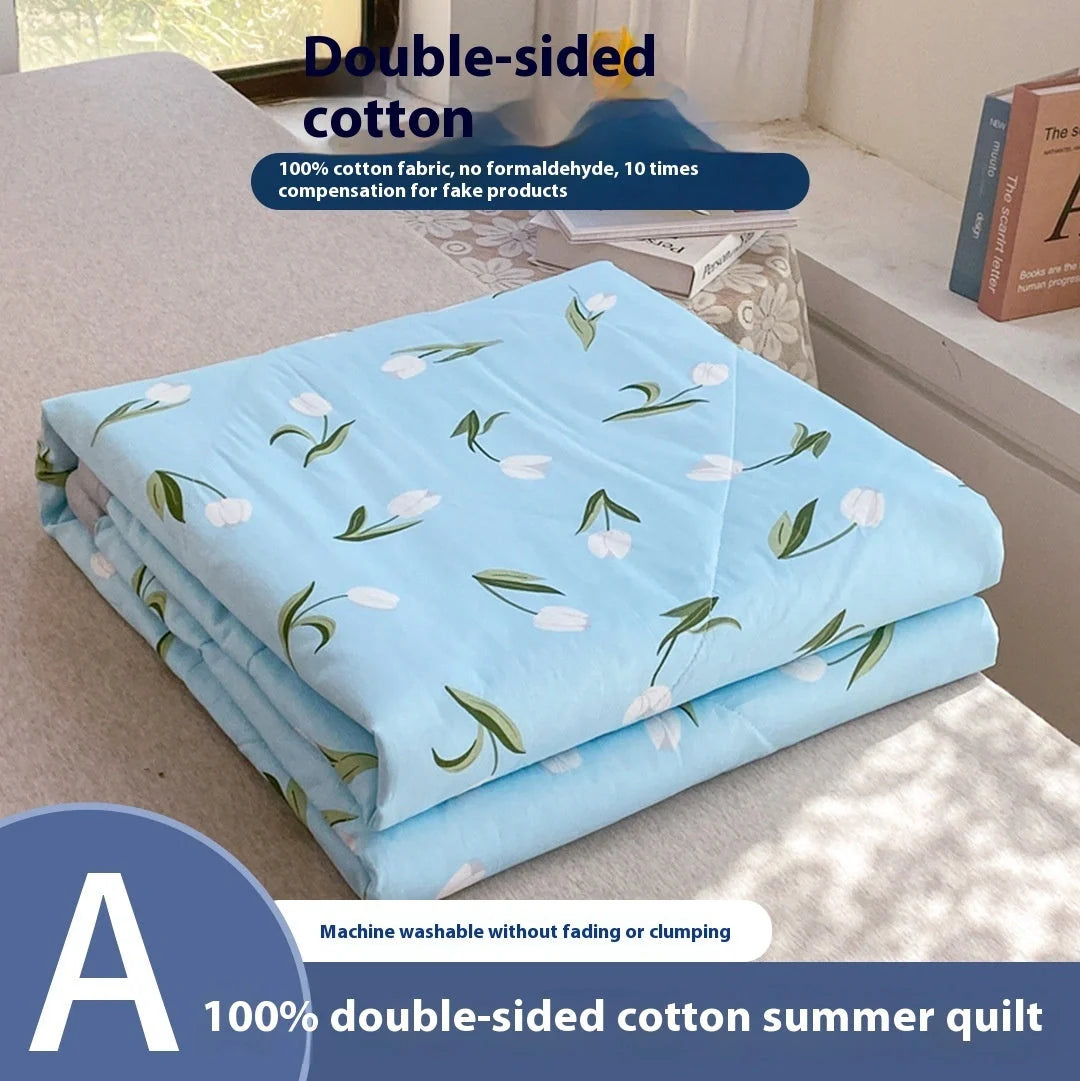 Double-sided cotton summer blanket with vibrant patterns
