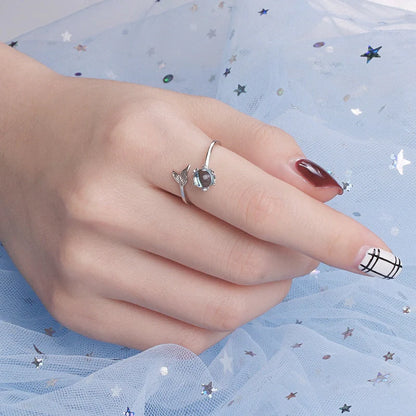 Adjustable mermaid tail ring in silver with zircon inlays