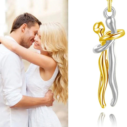 Affectionate Hug Necklace for couples with snake bone chain design
