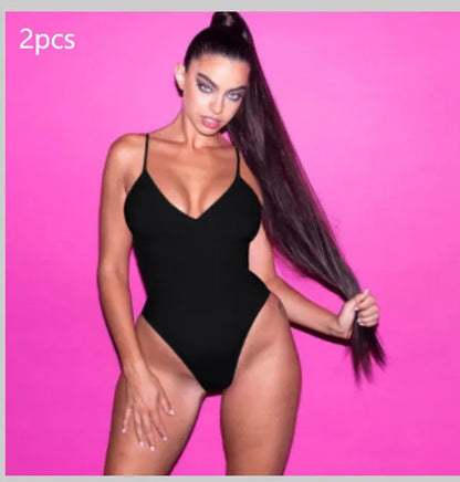 Women's solid colour backless triangle swimsuit two-piece set on a mannequin