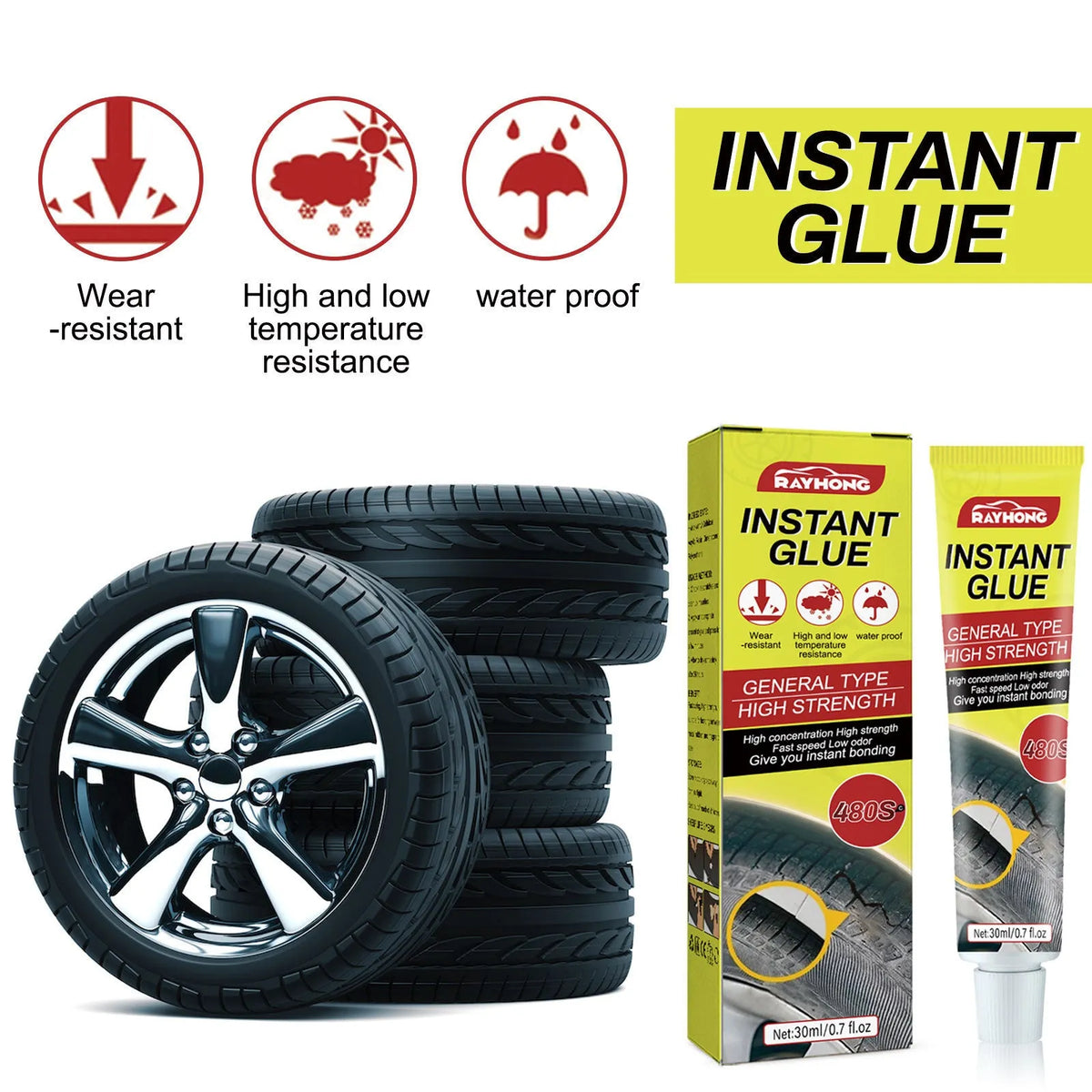 30ml car tyre repair adhesive tube with applicator tip for emergency puncture sealing