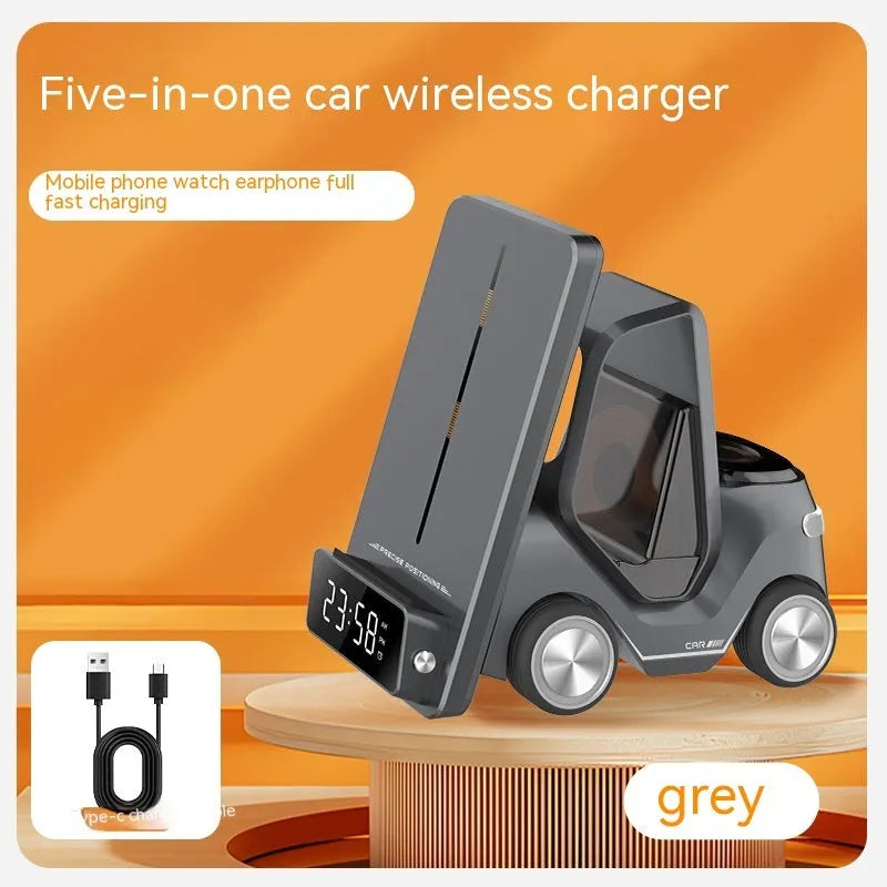15W three-device wireless charging bracket in grey colour with compact 150x146x75mm dimensions