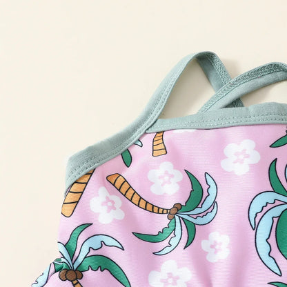 White polyester two-piece swimsuit set with top and shorts for a baby or toddler.