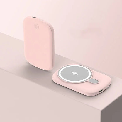 Magsafe magnetic wireless power bank in Barbie Pink, Gentleman's Black, Ivory White, and Lightning Purple colours.