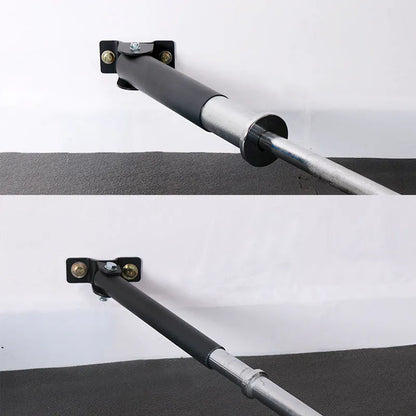 Steel wall barbell rack with 25 tubes for organising barbells and rods, showing mounting hardware