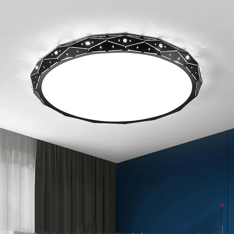 Round black iron frame LED ceiling lamp with dimming control for living room installation