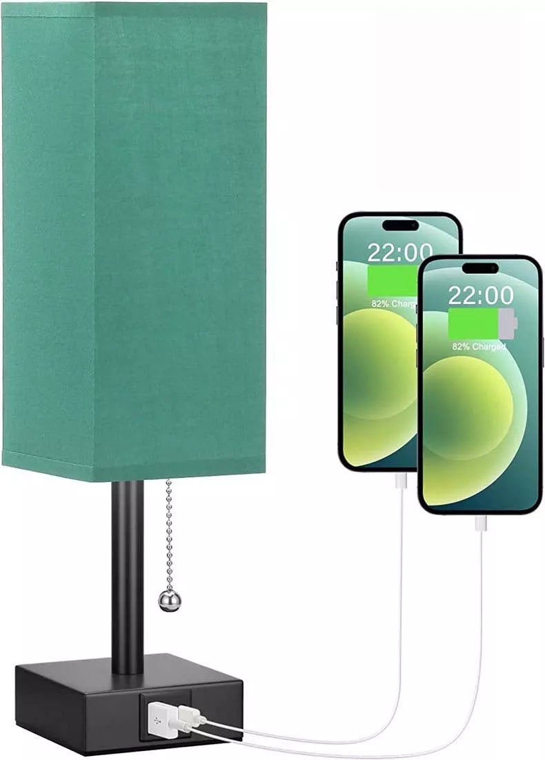 Bedside table lamp with adjustable brightness and USB ports in various colours