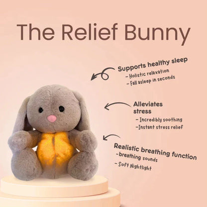Soothing and relaxing plush breathing bunny toy with calming lights and music to help babies and toddlers sleep