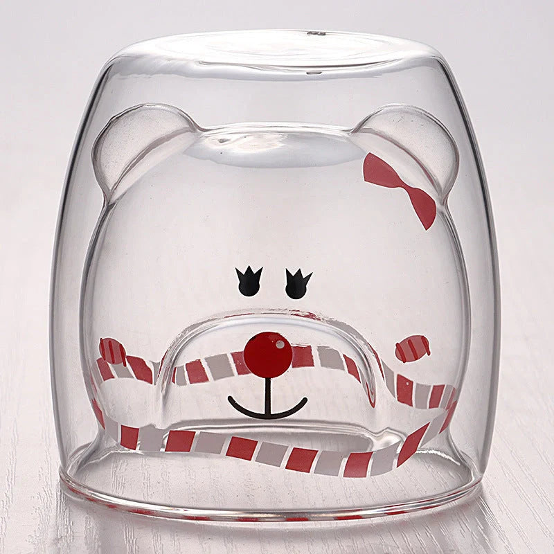 3D double-layer panda cup with skull design for wine, featuring inner Christmas tree pattern