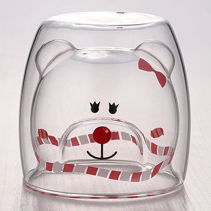 3D double-layer panda cup with skull design for wine, featuring inner Christmas tree pattern