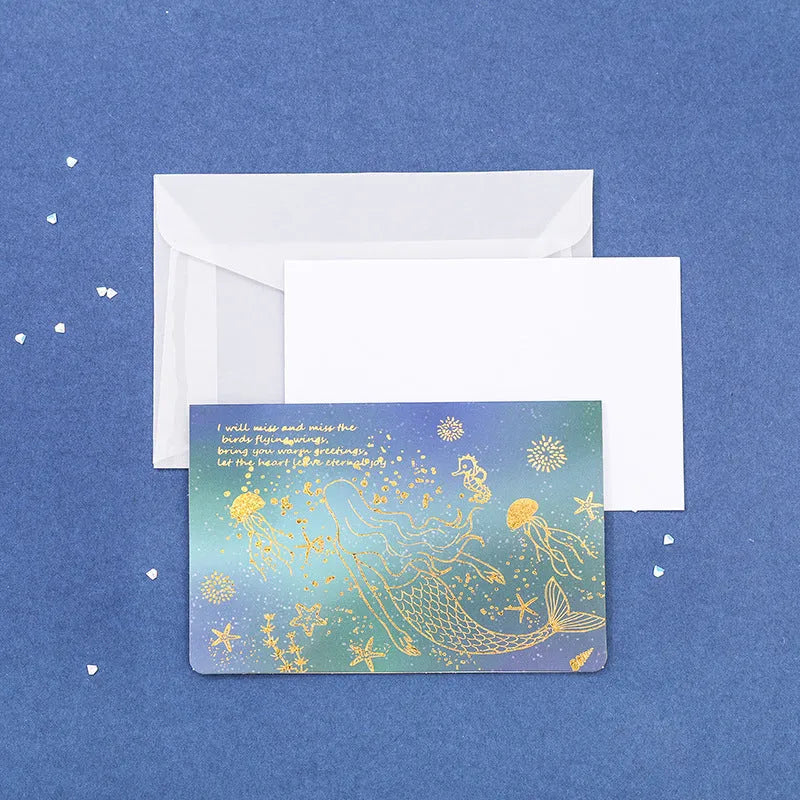 Set of three bronzed sulfuric acid paper greeting card envelopes in one of four colour designs.